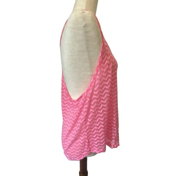 Y2K Sheer Chevron Stripe Tank Top Juniors XL Pink Racerback Mesh Retro 2000s SO - Picture 4 of 11